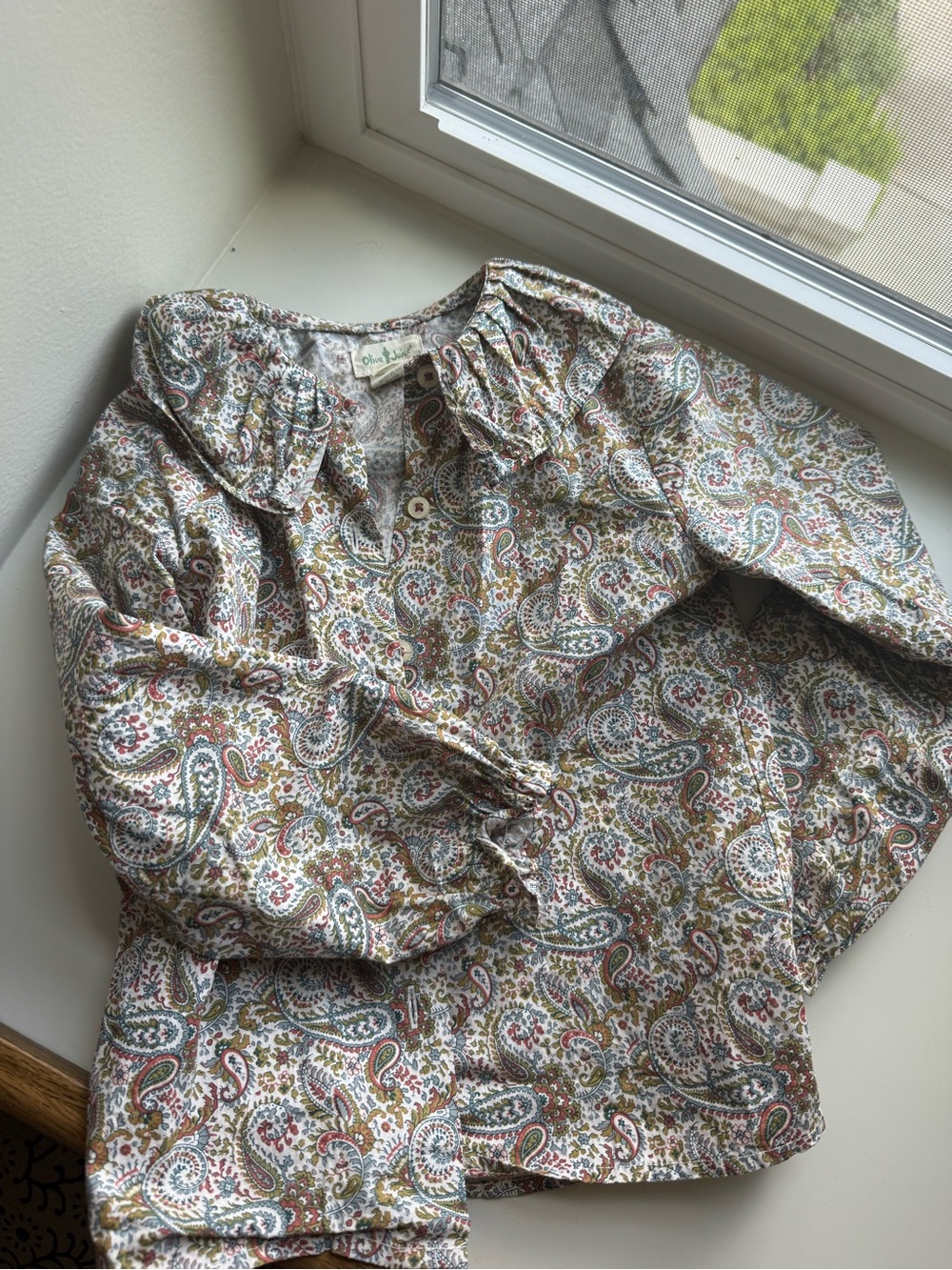 Girls Paisley Blouse with collar - Multi-Color. Olive Juice Brand.